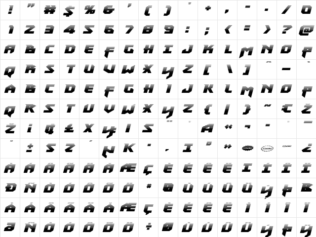 Heavy Copper Halftone Italic Italic  glyph index