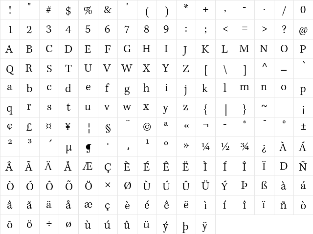 Kepler Std Light Caption  glyph index