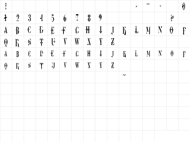 DreamScar Regular  glyph index