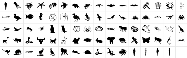 Critter Dingbats Regular  glyph index