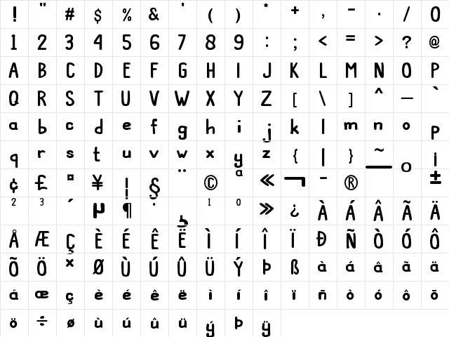 Kids Bondes Regular Regular  glyph index