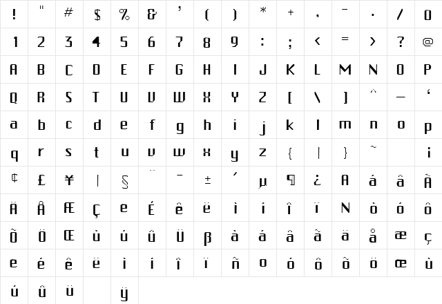 BeijingLightSSK Regular  glyph index