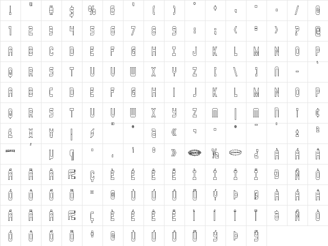 Blizzard Shaft Outline Regular  glyph index