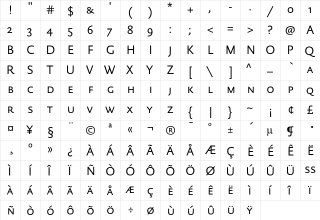 DTL Documenta Sans T Caps Regular  glyph index