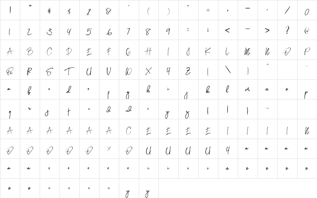 SiabangHand Regular  glyph index