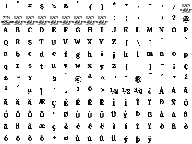 Isle Body PERSONAL USE Bold  glyph index