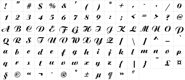 BoyarskyC Regular  glyph index