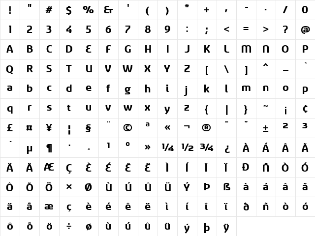 Sancoale Bold  glyph index