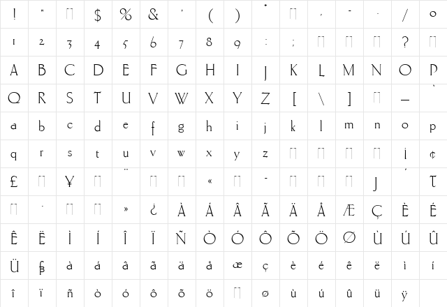 Carlton Regular  glyph index