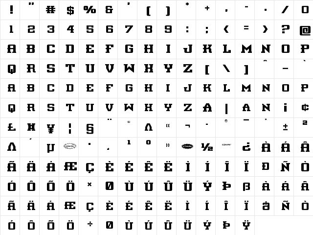 Interceptor Title Regular  glyph index