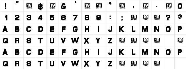 Nineteen Regular  glyph index