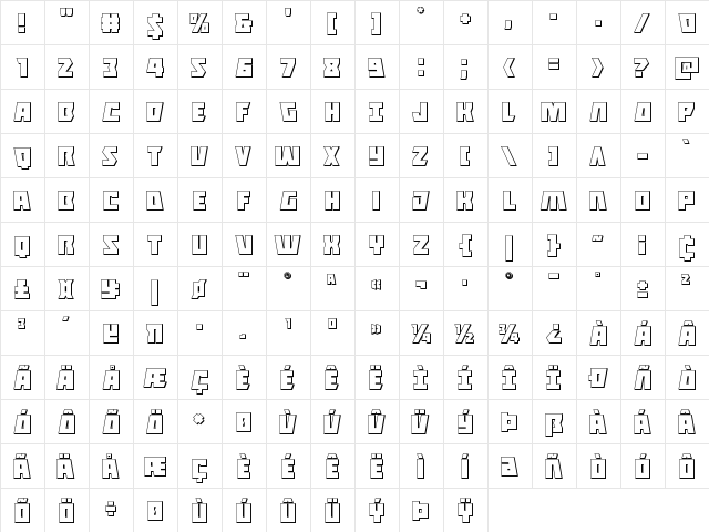 Halfshell Hero 3D Regular  glyph index