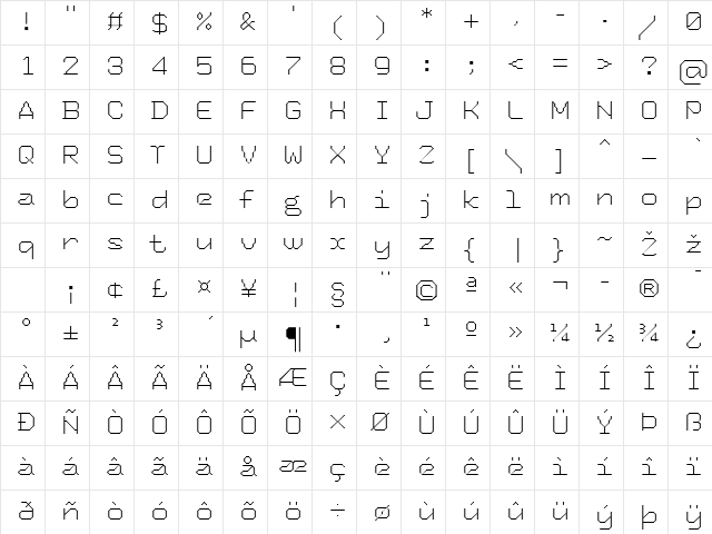 TronicLF-Light Regular  glyph index