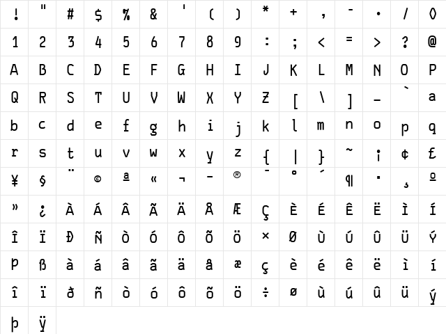 HardCase Regular  glyph index