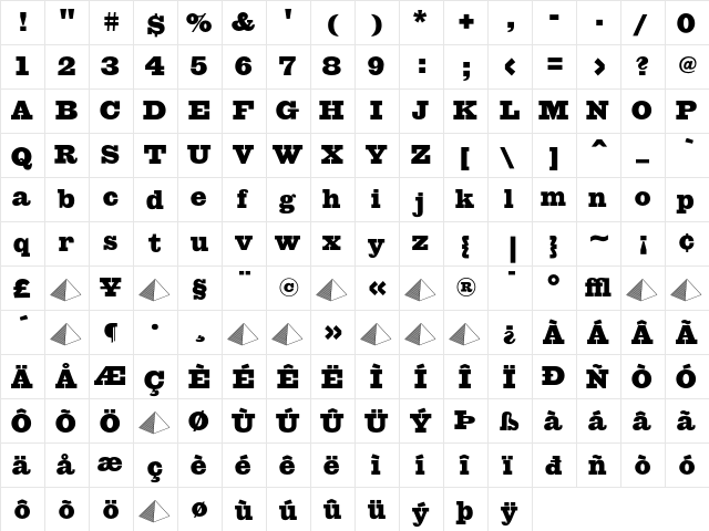 Giza FiveFive  glyph index