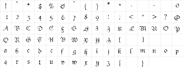 Crosswinds Regular  glyph index