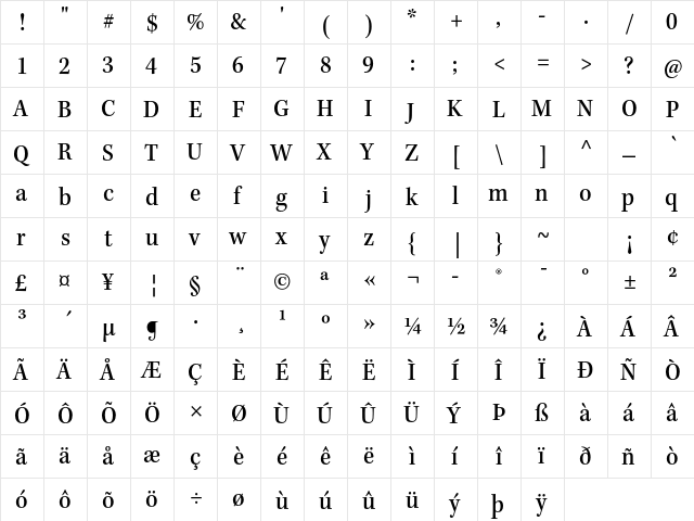 Kepler Std Medium Semicondensed  glyph index