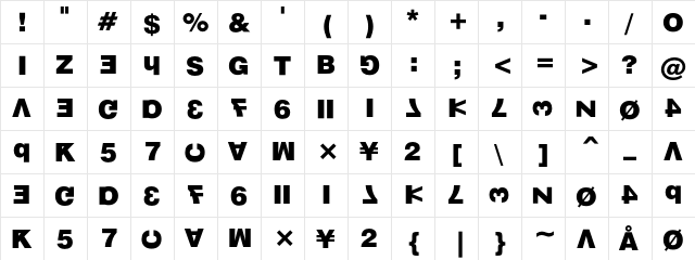 Knulla Regular  glyph index