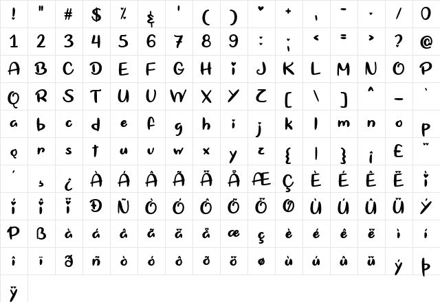 Pique My Interest Regular  glyph index