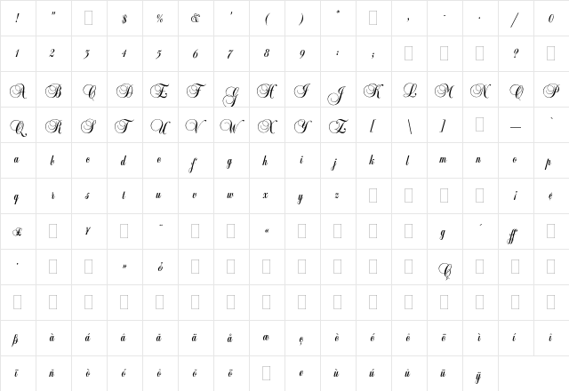 Balmoral Plain  glyph index