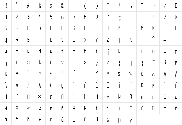 Larabiefont Compressed Regular  glyph index
