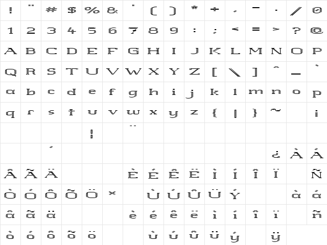White Line Rolled Regular  glyph index