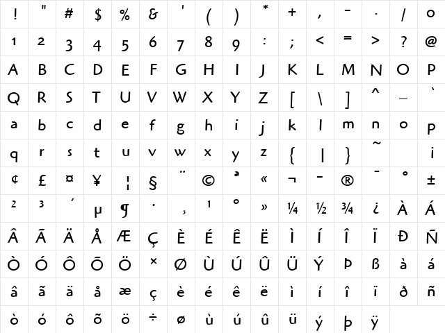 Highlander OS ITC TT Book  glyph index