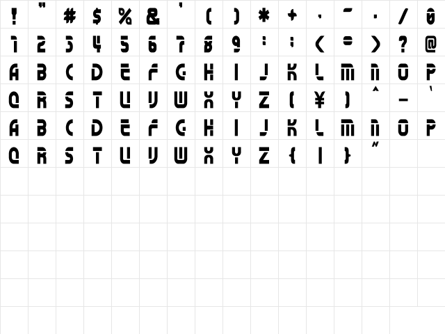 DemonMetallicFont Regular  glyph index