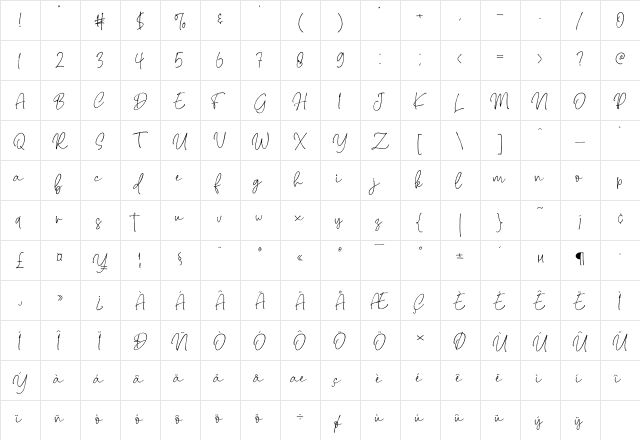 Brendria Signature Regular  glyph index