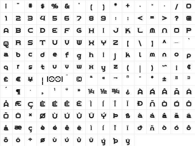 Chrome Yellow Inline NF Regular  glyph index