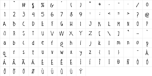 Eraser Head Regular  glyph index