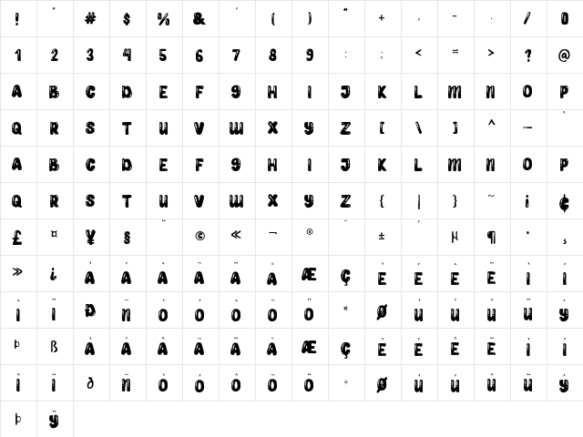 Hey Kidos Regular  glyph index