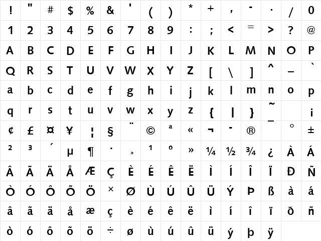 URWSamarkandTMed Regular  glyph index