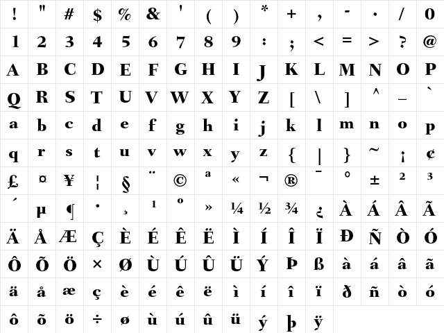 Fairfield LH 85 Heavy  glyph index