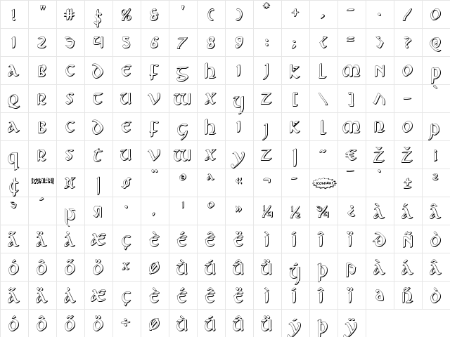 Foucault 3D Regular  glyph index