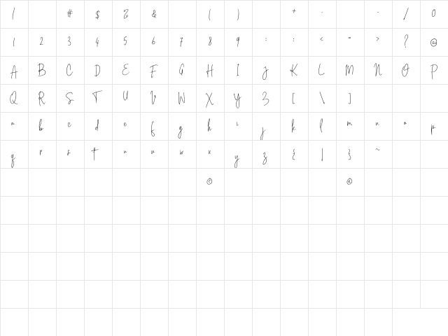 Ekuador City Regular  glyph index