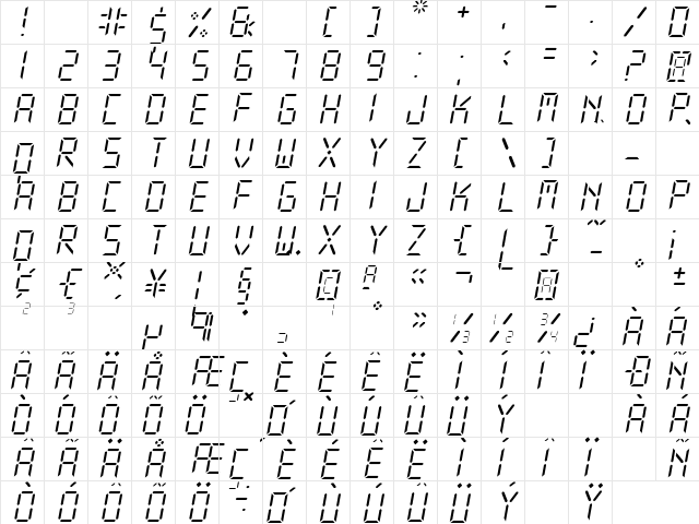 New X Digital tfb Light Regular  glyph index