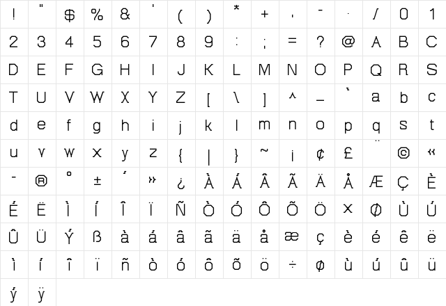 Octovetica Regular  glyph index