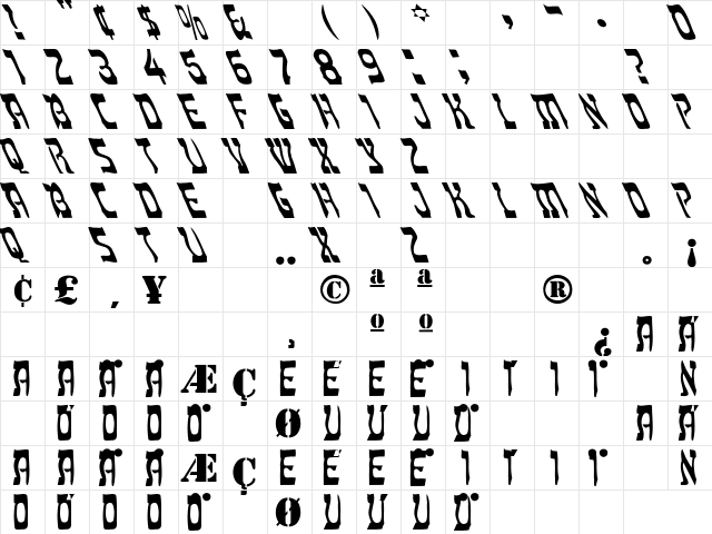 Moses-Light Leftie Regular  glyph index