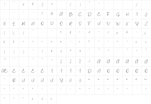 Chelsea Olivia Regular  glyph index