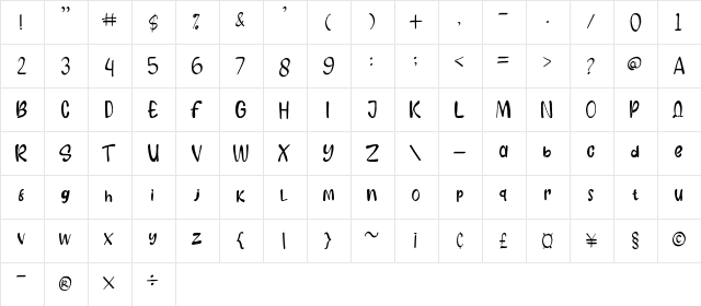 Gilang Regular  glyph index