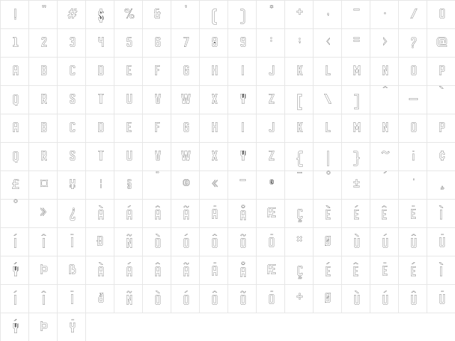 DISPLAYEDoutline outline  glyph index