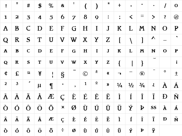 BravoSmc Bold  glyph index