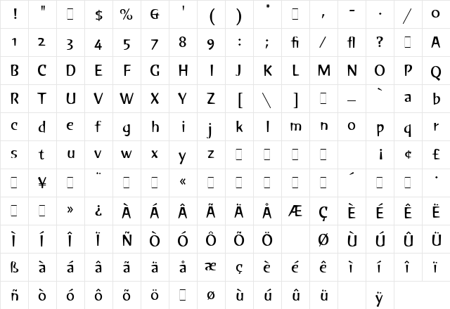 Green LET Plain  glyph index