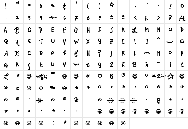 Fridayluck Regular  glyph index