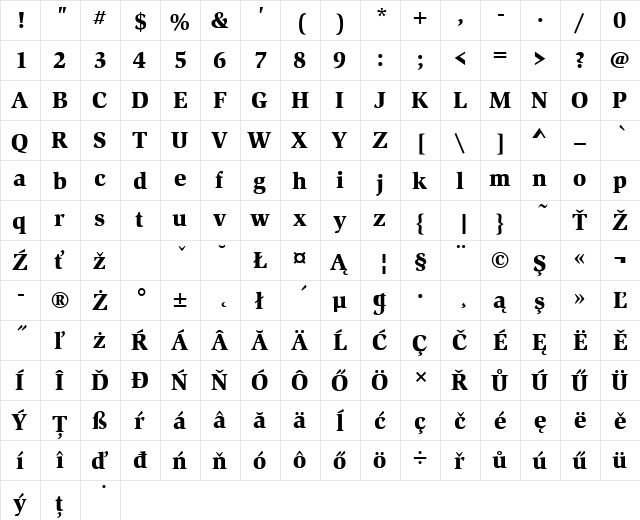 SlimbachItcTEEBla Regular  glyph index