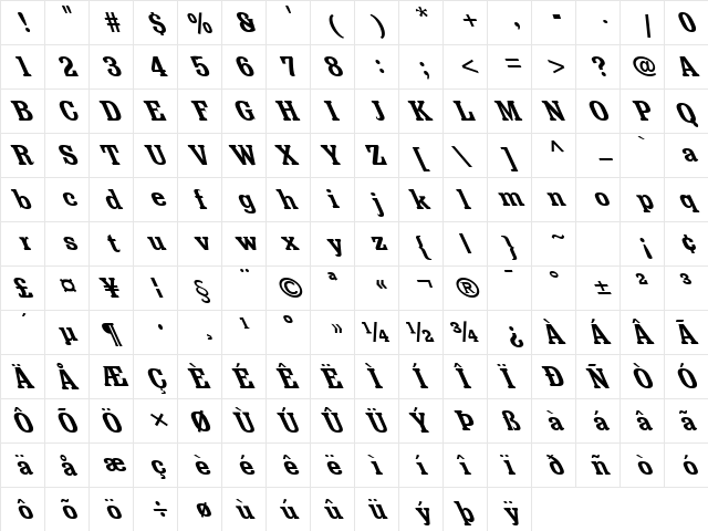 FZ ROMAN 36 LEFTY Normal  glyph index