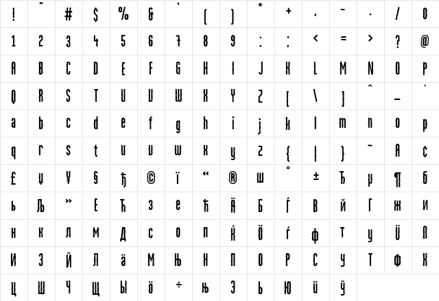 MartenCyrG GrotesqueRough  glyph index