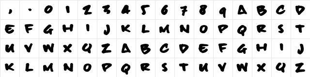 billieBoldHand Regular  glyph index