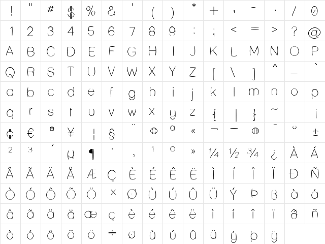 Lane Humouresque Regular  glyph index